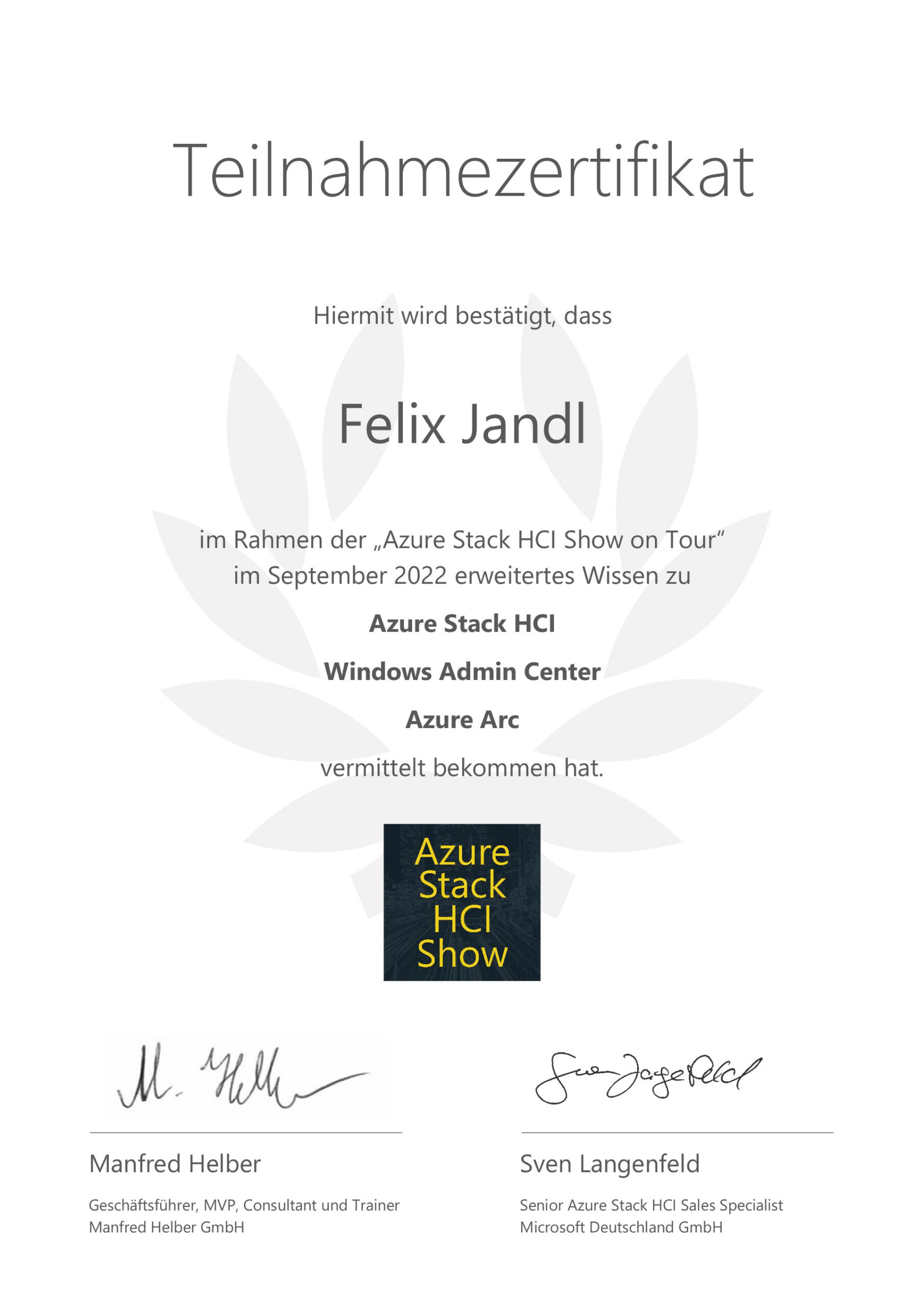 Azure Stack HCI Show Zertifikat Jandl Felix